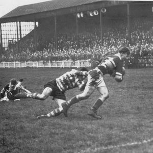 Johnny Noon tackles Brian Gabbitas at Parkside - Dec 7th 1957.