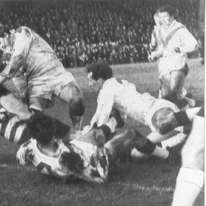 Charlie Bott scores for Oldham in the Challenge Cup at Keighley - Feb 8th 1964.