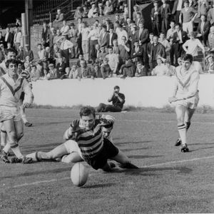 Wilf Briggs dives on the ball to score v Keighley - Sep 6th 1969.