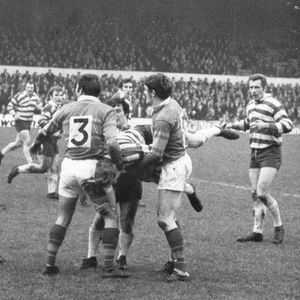 Terry garrett is tackled by Sid Hynes and Alan Smith while Tony Wainwright, Ged Smith and Dick Bonser look on - Jan 23rd …