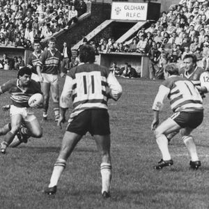 Ray Ashton takes on his former team-mates. Oldham v Leeds Sep 4th 1988.