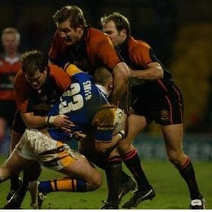 Keen defence from Oldham in the Barrie McDermott testimonial - Jan 21st 2005.