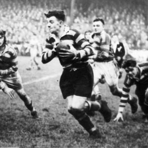 Harry Ogden breaks clear of the Leigh defence with Charlie Winslade (left) and Ken Jackson in attendance - Oct 20th …