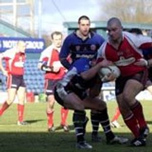 Paul Southern drives the ball into the Leigh defence - March 7th 2004.