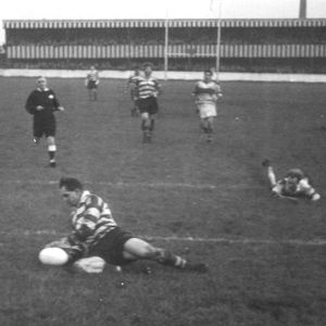 Sid Little touches down near the posts v Liverpool - Nov 12th 1955.