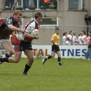 geno Costin tries to evade a Harlequins tackle with John Hough in support in the R.L.Challenge Cup 4th Round - May 13th …