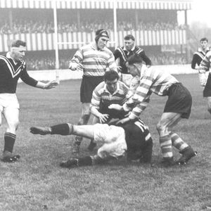 Daley and Keith tackle Kilkelly - Oct 29th 1955.