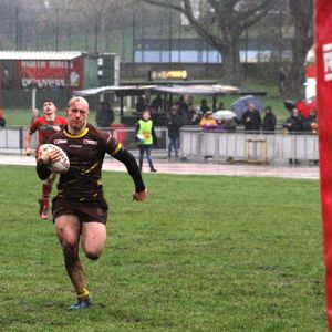 Lee Kershaw heads for the posts at North Wales after an interception - March 3rd 2019.