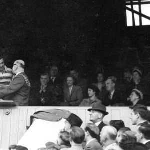 Bryn Goldswain prepares to receive the Law Cup - Aug 16th 1952.