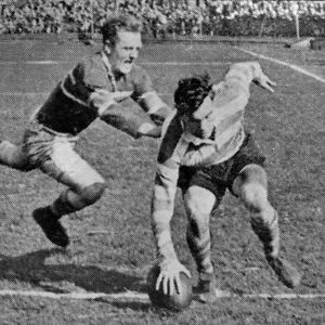 Terry O’Grady evades Walter Jones to go over for the last try of the 1953-54 season - April 19th 1954.