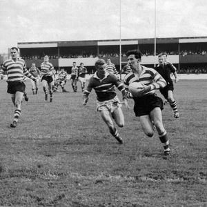 Alan Kellett goes over with Geoff Robinson in support and Gerry Unsworth in pursuit - Sep 16th 1961.