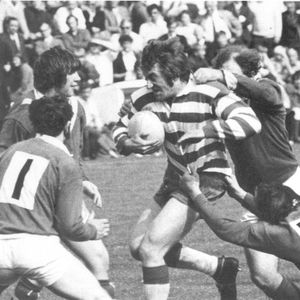 Jos Collins is covered by four Hornets defenders - Aug 12th 1972.