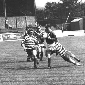 Bill Churm brings down a Rochdale attacker - Aug 15th 1972.