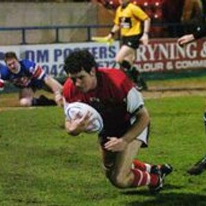 Chris Maye goes over the line to give Oldham a first-minute lead at Spotland - Feb 15th 2006.