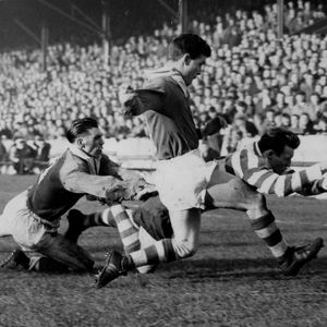 Brian Lord dives over for a try against Salford - Feb 6th 1960.