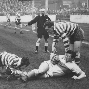 Bob Pugsley and Roger Dufty bring down Abe Terry - April 27th 1959.