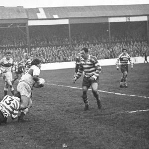 Tommy Parker brings down the St Helens prop - April 26th 1960.