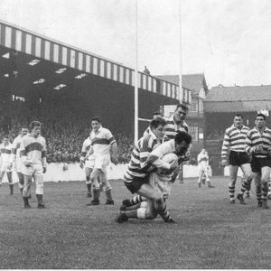 Peter Goddard brings down a St Helens opponent - Oct 2nd 1962.