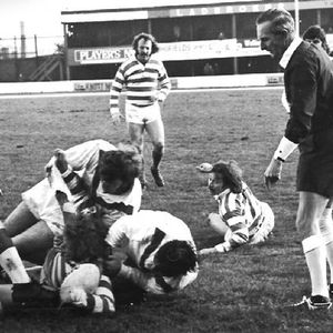 Bill McCracken forces his way over in a three man Saints tackle - Dec 8th 1973.