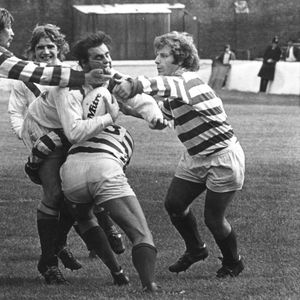 Solid defence from Bob Welding and Kevin Taylor v St Helens - Aug 31st 1975.