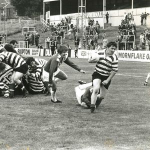John PAtterson breaks clear in the Lancashire cup tie at Swinton - Aug 19th 1979.