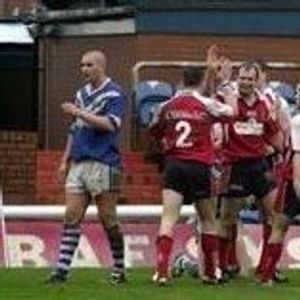 Oldham celebrate after a try v Swinton - April 4th 2004.