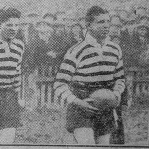 Bob Sloman leads out Oldham in the Challenge Cup semi-final followed by Jack Read and Fred Ashworth - April 2nd 1927