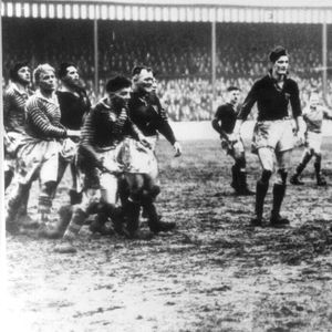 Alex Givvons brings down a Wakefield player - Jan 31st 1948.