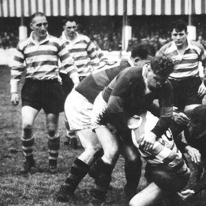 Jack Keith is brought down by the Wakefield defence as Arthur Tomlinson, Sid Little and Les Anthony look on - Sep 20th …