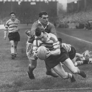 John Etty goes over in Evans' tackle - Sep 13th 1958.