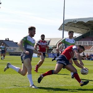 Dave Hewitt touches down by the posts at West Wales - May 19th 2018.