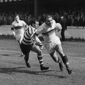 Alan Davies preparing to bring down the Whitehaven winger Bill Smith - Aug 30th 1958.