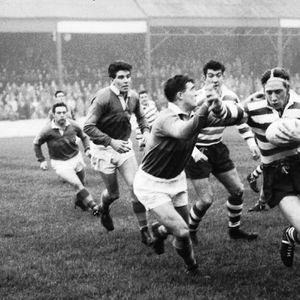 Dave Parker takes on the Whitehaven defence - Dec 2nd 1961.