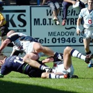 John Hough dives over for Oldham's second touchdown early in the second half v Whitehaven - Aug 7th 2005.