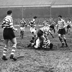 Alan Kellett tackles Broome v Widnes - March 25th 1958.