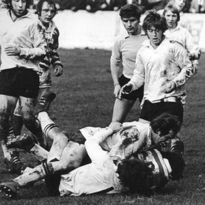 David Treasure is pulled down just inches from the Widnes line - March 9th 1975.