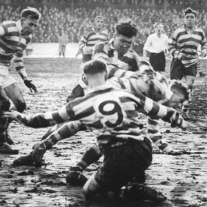 Harry Ogden and Jack Keith bring down Tommy Parr - Feb 12th 1955.