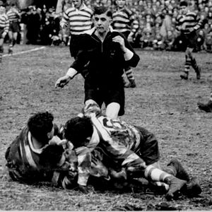 Frank Daley and Derek Turner bring down a Wigan player - March 8th 1958.