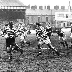 Sid Little breaks through pursued by Terry O'Grady - April 5th 1958.