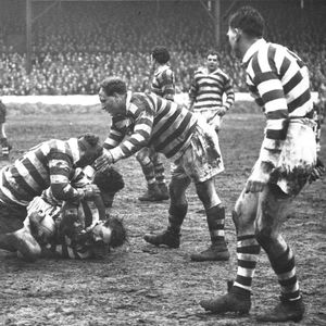 Derek Turner and Sid Little tackle Frank Griffin - April 5th 1958.