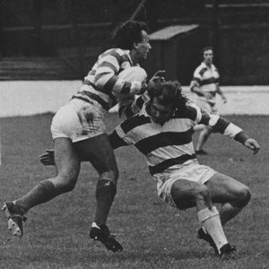 Phil Larder attempts to avoid Bll Francis - Sep 1st 1973.