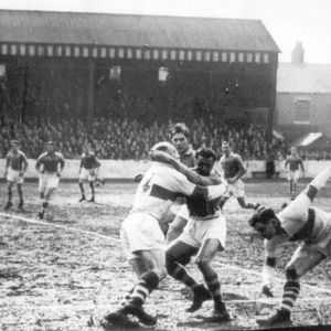 Billy Ivison gets to grips with Trevor Williams - April 15th 1950.