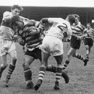 Ken Jackson avoids the attentions of Workington’s John O’Neill and Ike Southward to lay on a late try for Jack Keith - …