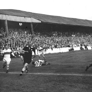 Alan Davies once again leaves a defence in tatters before heading for the posts - Sep 2nd 1958.