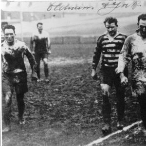 The Oldham and York players leave the pitch at a muddy Watersheddings - Dec 15h 1924.