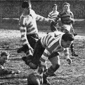 Frank itchford scores against York with Alan Davies in support - March 7th 1956.