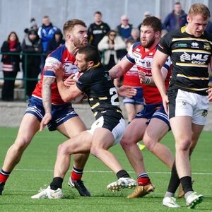 Jack Spencer and Ryan Lannon bring down a York opponent - March 11th 2018.