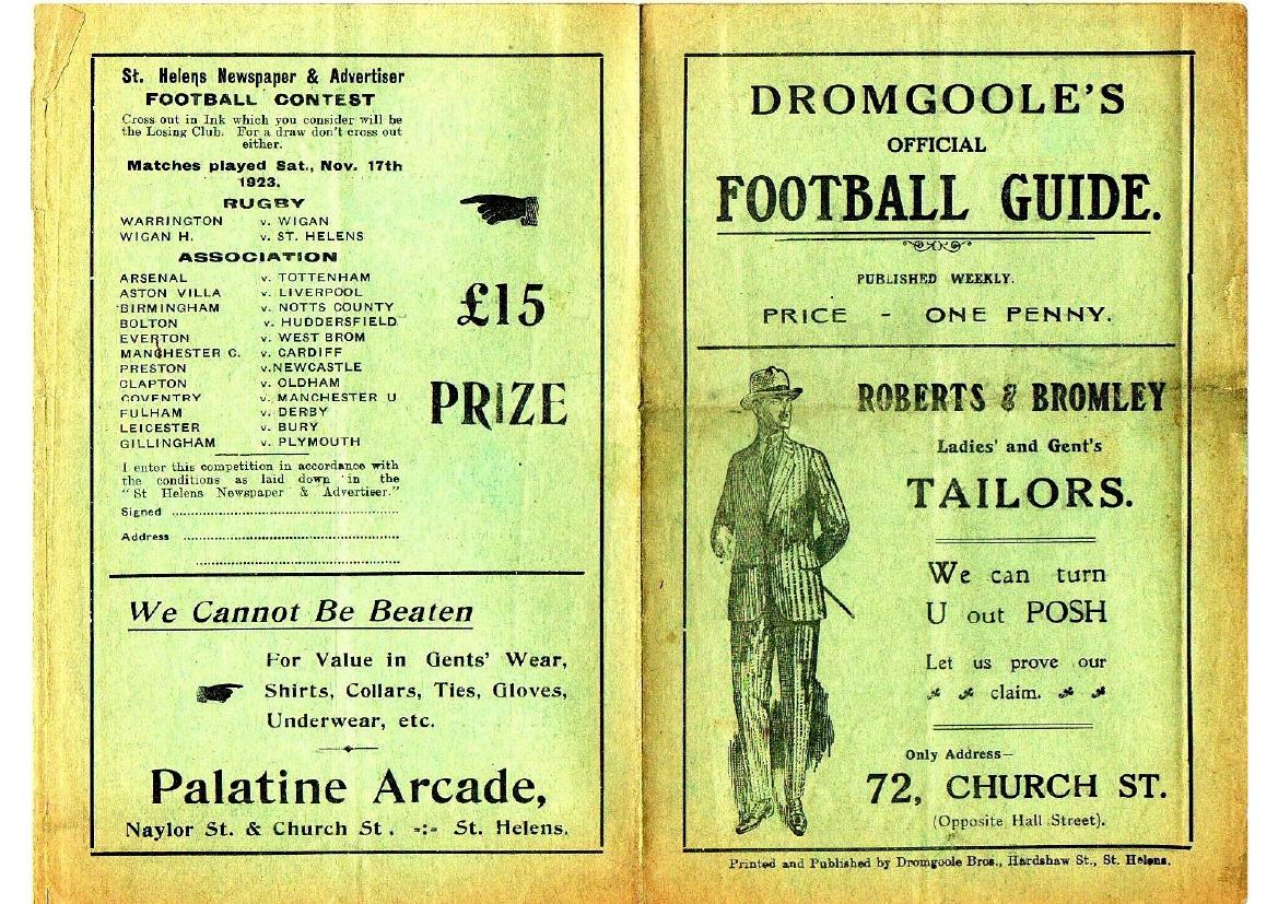 Programme cover: Oldham v St Helens Recs, 10 November 1923