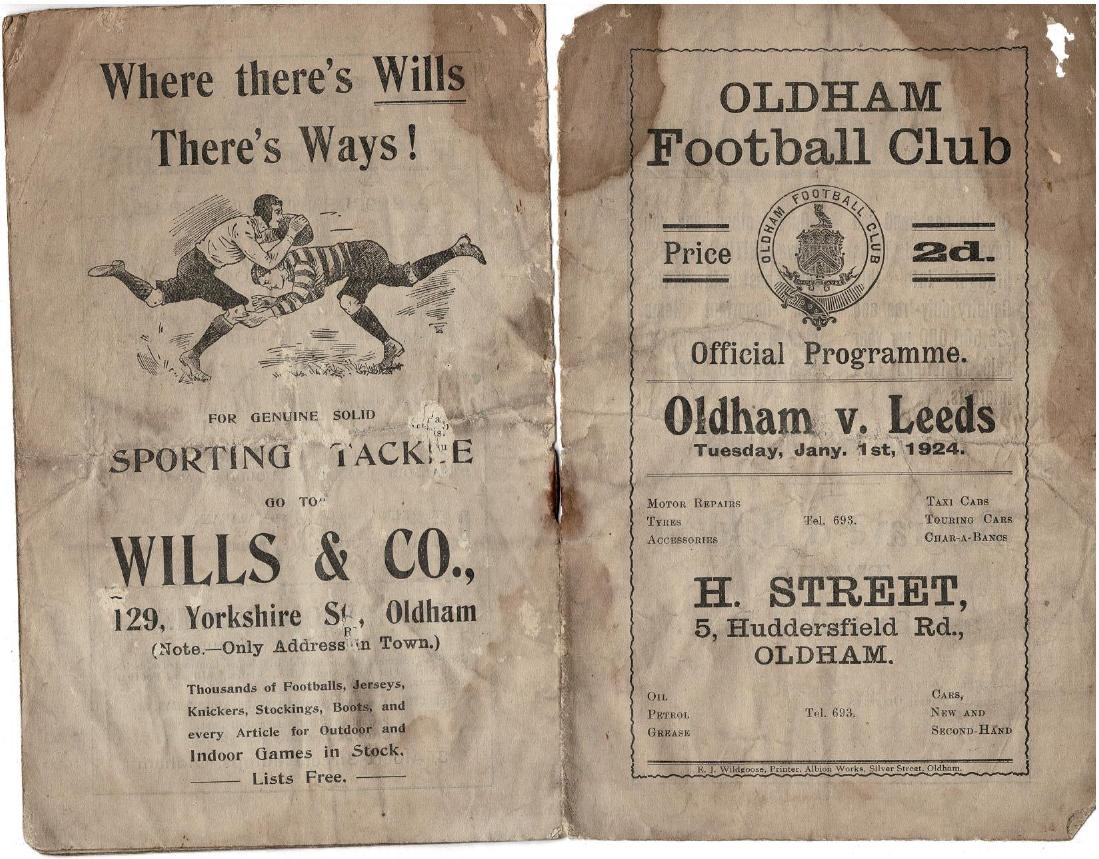 Programme cover: Oldham v Leeds, 1 January 1924