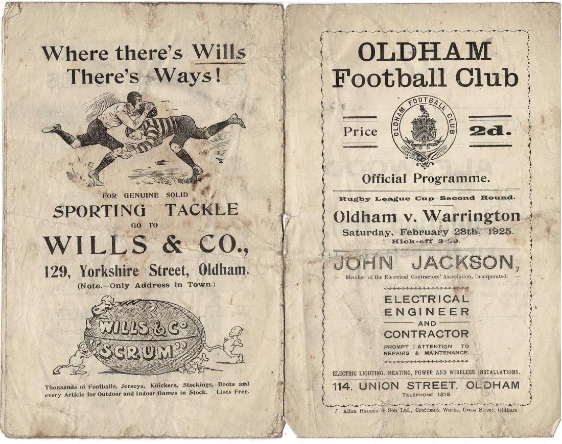 Programme cover: Oldham v Warrington, 28 February 1925